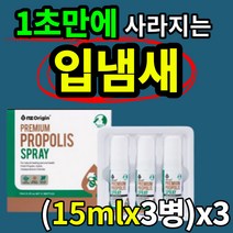 식약처 허가 구중 청량제 프라그 제거 구강 / 악취 /구취 입냄새 제거 프로폴리스 PROPOLIS SPRAY 스프레이 멘톨 세틸피리디늄염화물 자일리톨 직장인 마스크 수시로 낄 때, (15mlx3)x3box