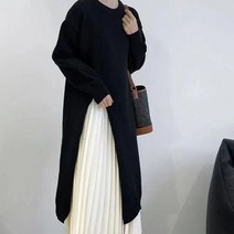 협력브랜드 트임 포인트 롱 니트 루즈핏니트 원피스 롱티셔츠