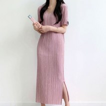 박남매 / 수아비 플리츠 브이넥 롱 원피스 (4color)