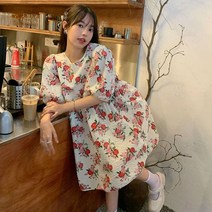 여성용 미니 플로럴 드레스 퍼프 슬리브 스위트 걸스 데일리 여름 루즈 캐주얼 빈티지 스타일 세련된 한
