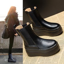 가을 겨울 여성 키높이 워커힐 통굽 하이힐 숏부츠 벨벳 영국 스타일 키커지는 8cm 여성화
