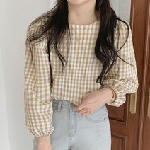 대한민국 여성 고방체크 벌룬소매 2컬러 러블리 블라우스 B612 512128EA