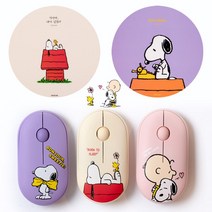 스누피 마우스패드 + 무선 무소음 마우스 세트 예쁜 캐릭터 블루투스 저소음 노트북 휴대용 아이패드 태블릿 맥북 애플 폰 소리안나는 게이밍 귀여운 사무용 디자인 컴퓨터 추천 다이소, 5. 베이지 마우스+바이올렛마우스패드(1)