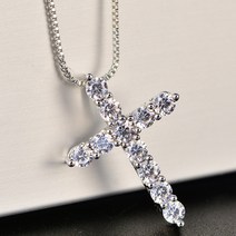 925 은색 목걸이 18 인치 상자 체인 반짝이 크리스탈 클래식 크로스 펜던트 패션 쥬얼리 선물