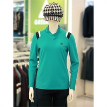 그린조이 여성 골프 가을 어깨 배색 브이 반폴라 티셔츠 GF21KL52W