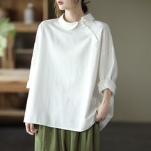 긴팔 이너셔츠 홍콩무드 면마블라우스 여성의류 단아한 클래식 앞자락 플랫카라 빅사이즈셔츠 봄가을 린넨 2510916243