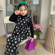 유아 여아 아기 유아 봄 상하세트 땡땡이 도트 프릴 조끼 밴딩 부츠컷 바지 투피스 행사 트윈룩 결혼식 입학식 졸업식 자매룩 일상룩