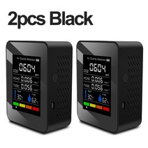 5in1 co2 meter air quality detector 디지털 온도 습도 테스터 이산화탄소 tvoc hcho 감지기 휴대용 co2 모니터, 2개 블랙