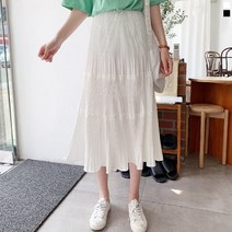 티데일리 엘린 3단 플리츠 롱 스커트 여성 캉캉 밴딩 주름 치마
