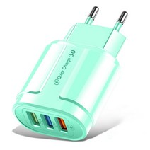 usb 고속 충전기 빠른 충전 3.0 4.0 범용 벽 휴대 전화 태블릿 충전기 iphone 11 samsung huawei 충전 충전기, 12 EU Green