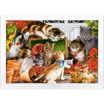 캐스토랜드 귀여운 고양이 친구들 미니퍼즐 1500피스 직소퍼즐액자 LD151639, 퍼즐+우드화이트액자