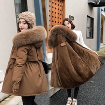 자켓 파카 롱 코트 울 라이너 후드 슬림 모피 칼라 스노우웨어 패딩 의류 여성용 신제품 패션 슬림