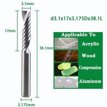 밀링커터 컷터 절삭공구 나선형 엔드밀 31754568mm 생크 싱글 플루트 밀링 커터 3D CNC 라우터 비트 아크릴 목재 알루미늄용 조각 절단, d3.1x17x3.175dx38.1l