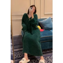 여성 보들보들 앙고라 니트 롱 원피스 가을 겨울 화이트 블랙 그린