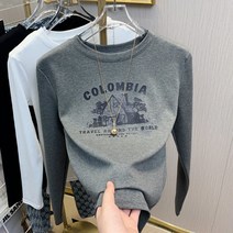 화이트 슬림 프린트 긴팔 티셔츠 여 추동 디자인 이너웨어 이너탑