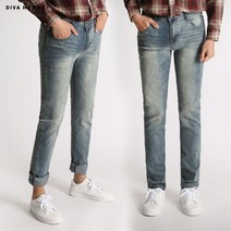 디바옴므 빈티지 크림워싱 스판 청바지