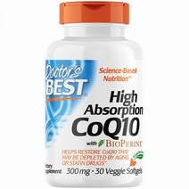 바이오페린이 포함된 닥터베스트 흡수 코큐텐 심혈관 건강 지원 300MG 30 소프트겔