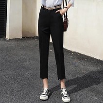 데일리룩 슬림 슬랙스 언발 블랙 아이보리 편한 팬츠