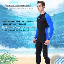 SLINX Men Wetsuit Quick Dry UV Protection Full Body One Piece Diving Suit Back Zip Long Sleeve for S, 05 XXL