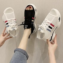 하늘비즈 여자 여성 여름 5cm 키높이 매쉬 통굽 스포티 샌들