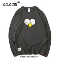 커플룩 세서미스트리트 합작 긴팔 t티셔츠남자 봄가을 얇은타입 루즈핏 순면 상의 커플옷 ins트렌디 트렌디한옷 옷시원한