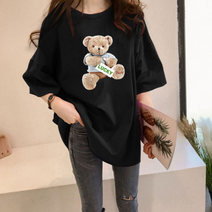 베베디 여성용 베어스II 프린팅 롱 반팔티