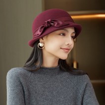 여성 엔틱 엘레강스 리본 울 페도라 중절모