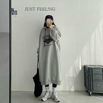 JUST FEEL!NG 빅사이즈 기모 맨투맨 롱스커트 루즈핏 후드 보온 원피스 맨투맨 롱 원피스