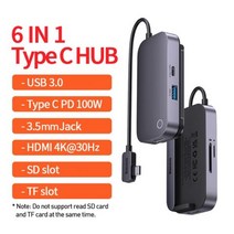 c타입허브 usb허브 Baseus-아이패드 프로 2021 USB 3.0 어댑터 C 허브 SD TF 카드 4K HDMI 호환 가능 맥북 에어 도킹 스테이션, 프랑스, 6 in 1 Type C Hub