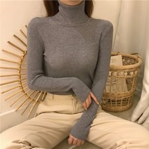 에르모소 봄 가을 사계절 간절기 이너 따뜻한 여성 슬림 골지 목폴라 긴팔 티셔츠 H-C012