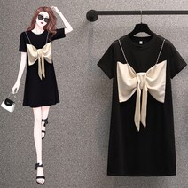 (L-5XL) 빅사이즈 유니크한 왕리본 블랙 미니스커트 맨투맨원피스 피로연원피스