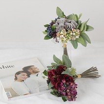 cocooning 홈가드닝 조화부쉬 4color 장미왁스플라워번들 인테리어 조화, 아이보리그린