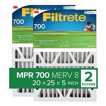Filtrete 50.8x63.5x12.7cm(20x25x5인치) 에어 필터 MPR 700 MERV 8 먼지 꽃가루 및 애완동물 비듬 2팩 Lennox 및 Honeywell, 2-Pack, 16x25x4