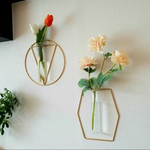골드벽걸이 유리 꽃병 와이어 철제 화병 벽장식 월행잉데코 행인플렌트 수경재배유리병, 다이아몬드