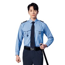 유니보스 UBS641 경비복 긴팔 사계절 근무 셔츠 스카이블루, 100, 사이즈:100