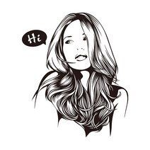 매장 미용실 헤어샵 스티커 긴 머리 그녀, 검정