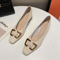네모 금속버클 미들굽 4cm 리얼가죽 여성화