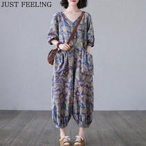 JUST FEEL!NG 큰옷 린넨 캐주얼 오버핏 여성 2030대 점프수트 일체형 큰주머니