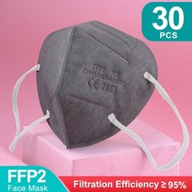재사용 가능 KN95 일반마스크 패션 5필터, 30PCS Gray FFP2