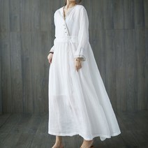 FANSYLI 여성 린넨원피스 루즈핏 셔츠 롱 원피스 A라인 단추 긴팔 원피스 W3F04