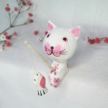 우드캣 벗꽃 낚시하는 고양이 나무 조각