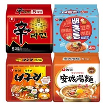 농심 멀티팩 라면 배홍동 비빔면 1팩 (4봉) + 신라면 1팩 (5봉) + 너구리 1팩 (5봉) + 안성탕면 1팩 (5봉) 여름 별미 인기있는 비빔 봉지라면 묶음 한정 판매, 1set