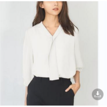 춘게엘 브이넥 쉬폰 칠부 소매 리본탑 블라우스 r014