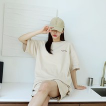 순이들 여성 풀문 사각 패치 오버핏 반팔 반바지 트레이닝세트