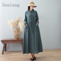 [Sealang]여성 빅사이즈 면마 롱 원피스 봄가을 캐주얼 n2zhuo218
