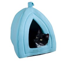 PETMAKER 피라미드 캣 베드 - 실내 반려묘용 집 탈착식 폼 반려묘 침대 포함 새끼 고양이 및 7.25kg 소형견용 (탠), AE) Light Blue