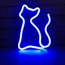 QiaoFei LED 고양이 빛 실내 장식 야간 램프 네온 사인 조명, 네온 캣 블루