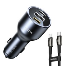 TOOCKI 고성능 3포트 PD 120W 차량용 초고속 충전기 + C to C PD 140W 초고속 충전케이블 1m, HJ120W