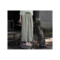 와이케이하우스 하나의 오래된 원래 여름 스타일 중국 린넨 녹색 밀 탄력성있는 허리 졸라 매는 끈 느슨한 9 포인트 캐주얼 바지 3372_70359