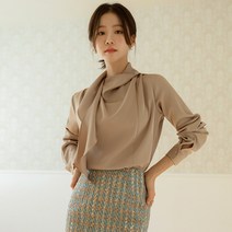 BLO005 스카프 넥 드레이핑 새틴 블라우스